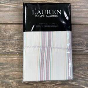 Ralph Lauren Standard Claudia Stripe Pillowcase Set 2 Cream Multi New